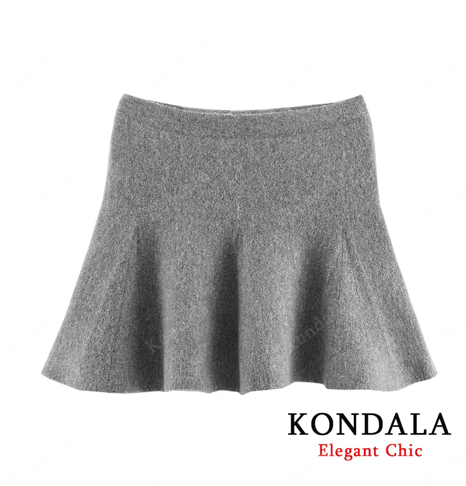 Kondala conjunto de punto de otoño: chaqueta con botones y minifalda plisada