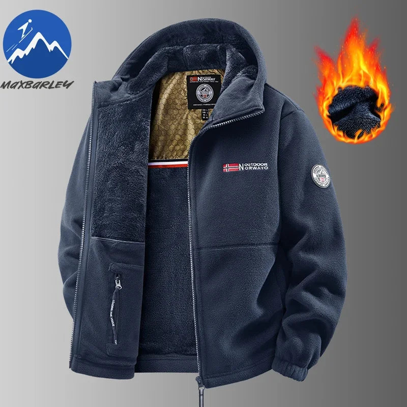 Chaqueta polar noruega con capucha para hombre, ideal para otoño e invierno