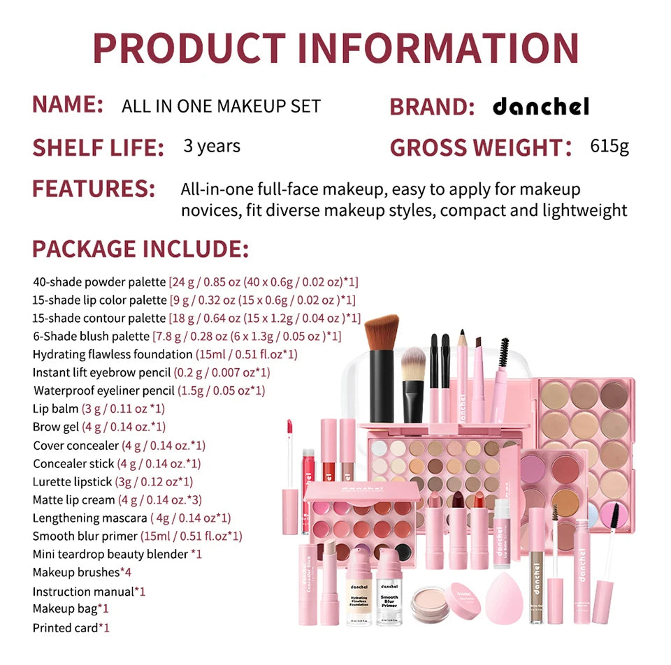Set de maquillaje todo en uno que reúne todos los cosméticos