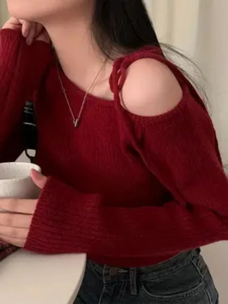 Nuevo suéter elegante de mujer con hombros descubiertos