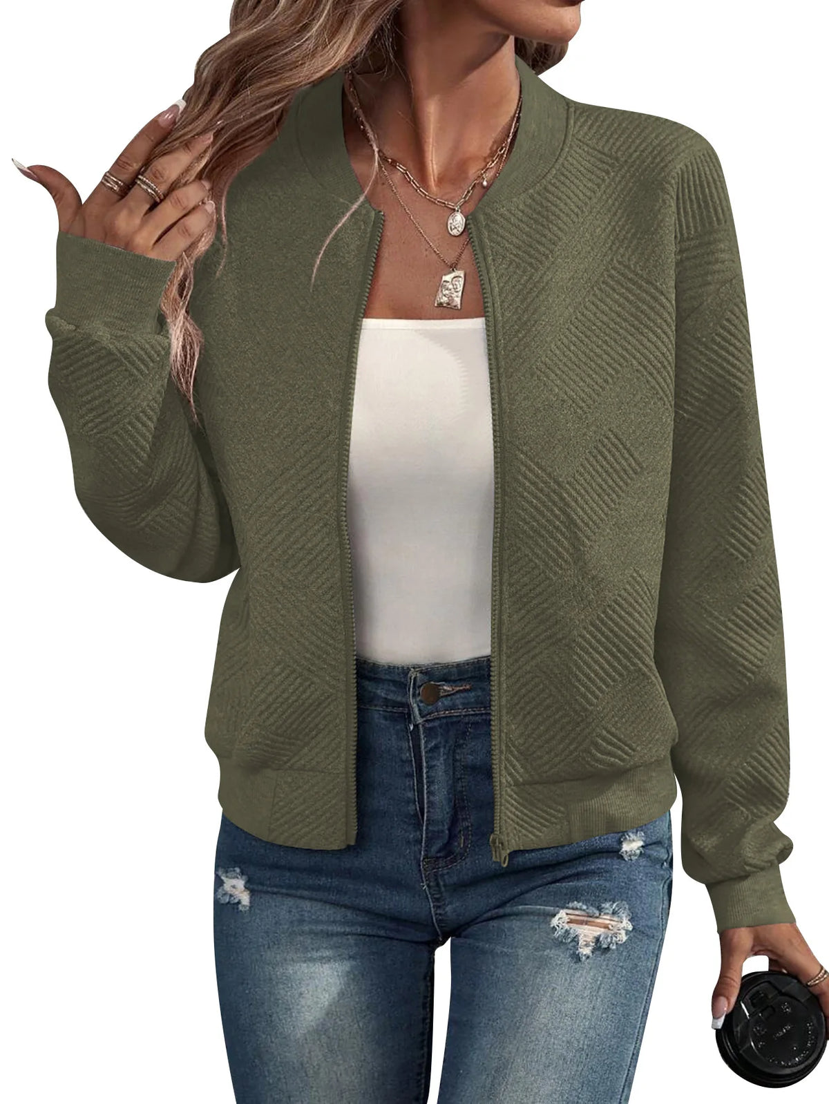 Chaqueta con cremallera y cuello béisbol